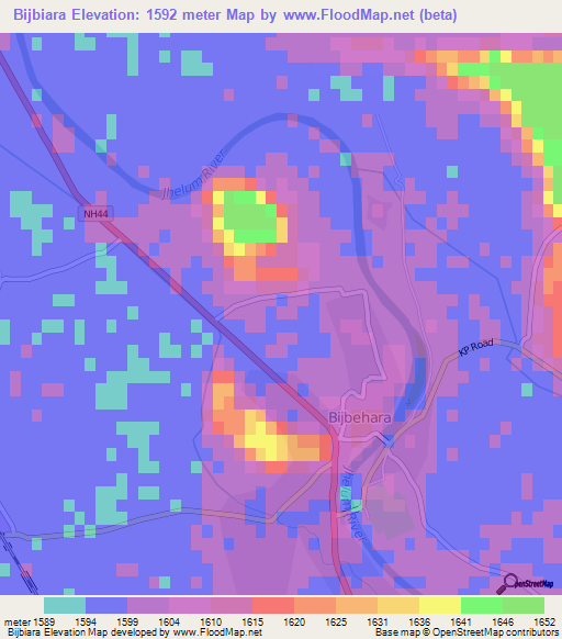 Bijbiara,India Elevation Map