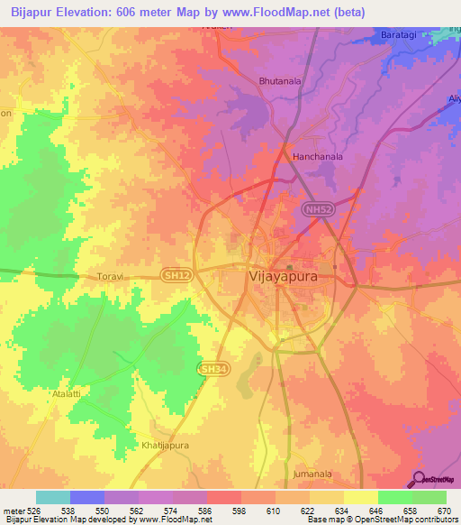 Bijapur,India Elevation Map