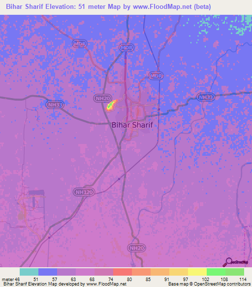 Bihar Sharif,India Elevation Map