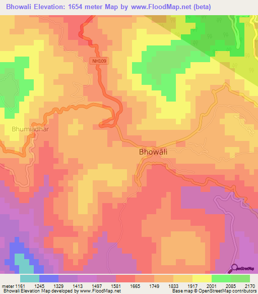Bhowali,India Elevation Map