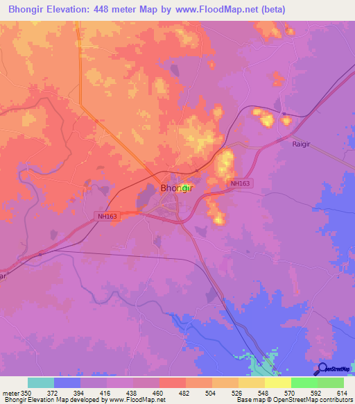 Bhongir,India Elevation Map