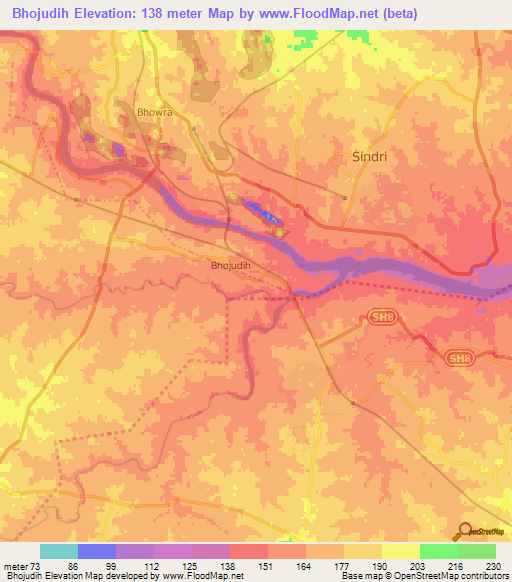 Bhojudih,India Elevation Map