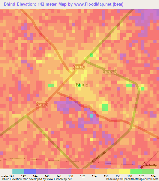 Bhind,India Elevation Map