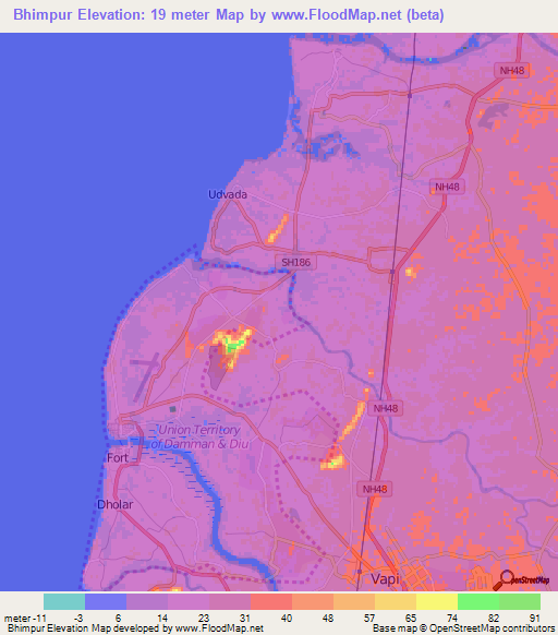 Bhimpur,India Elevation Map