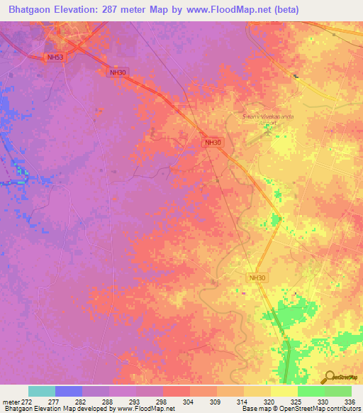 Bhatgaon,India Elevation Map