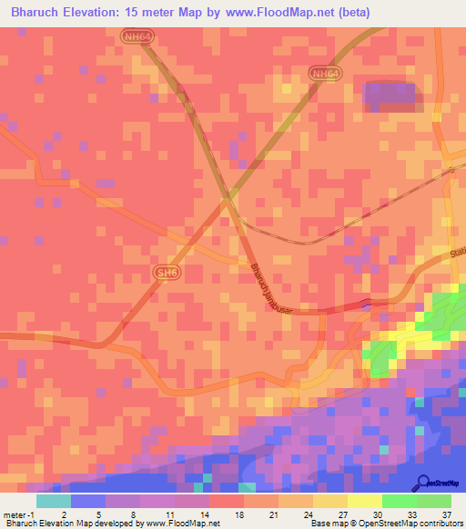 Bharuch,India Elevation Map