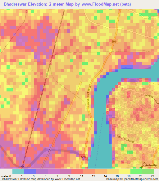 Bhadreswar,India Elevation Map
