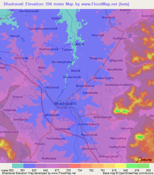 Bhadravati,India Elevation Map