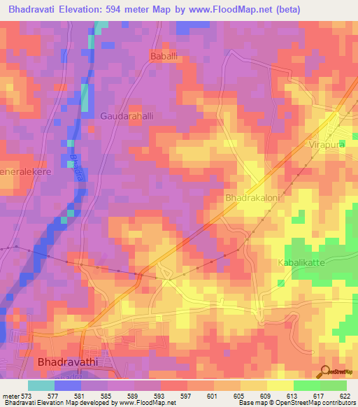 Bhadravati,India Elevation Map