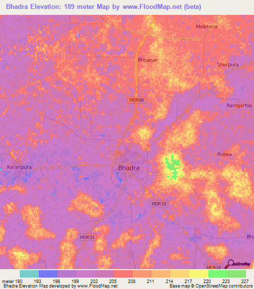 Bhadra,India Elevation Map
