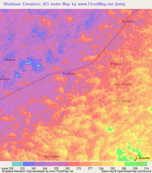 Bhadasar,India Elevation Map
