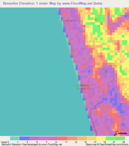 Benaulim,India Elevation Map