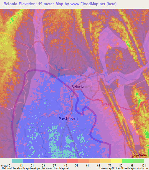 Belonia,India Elevation Map