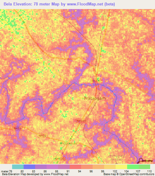 Bela,India Elevation Map