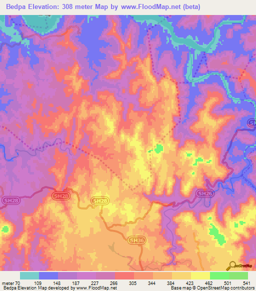 Bedpa,India Elevation Map