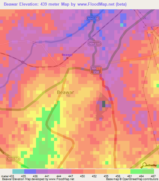 Beawar,India Elevation Map