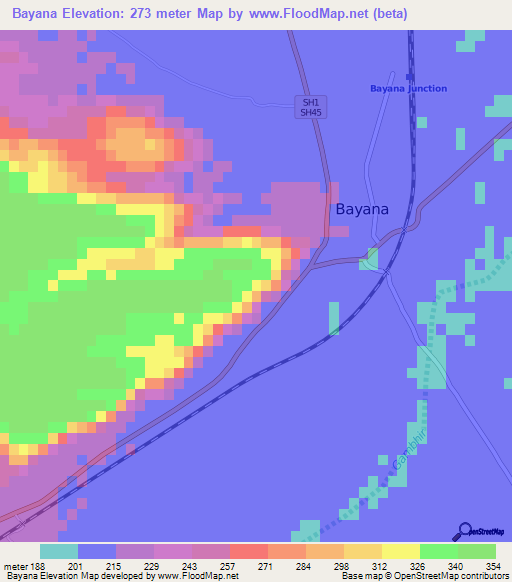 Bayana,India Elevation Map