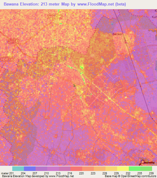 Bawana,India Elevation Map