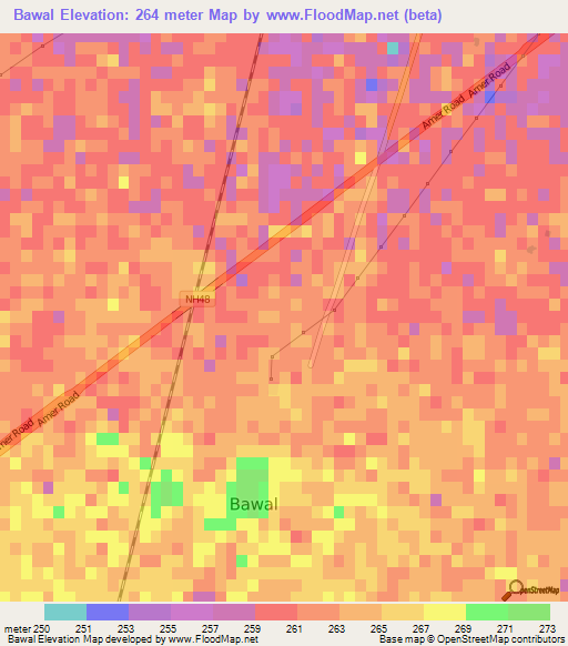 Bawal,India Elevation Map