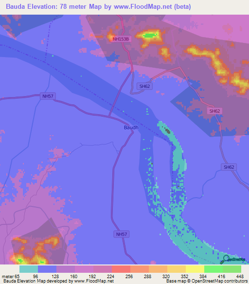 Bauda,India Elevation Map