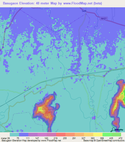 Basugaon,India Elevation Map