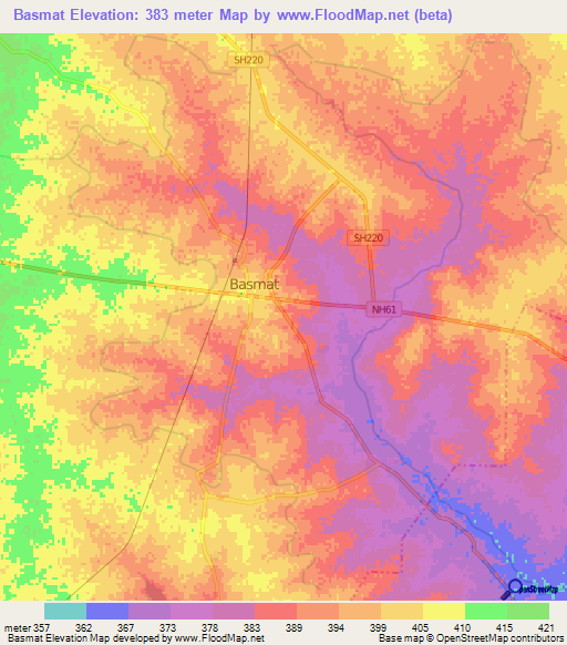 Basmat,India Elevation Map