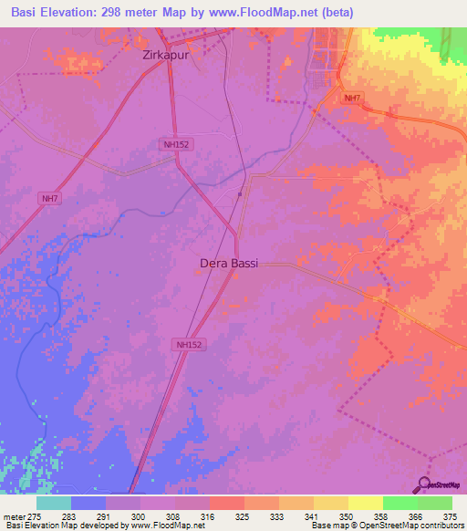 Basi,India Elevation Map