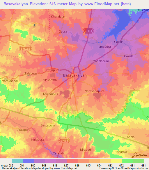 Basavakalyan,India Elevation Map