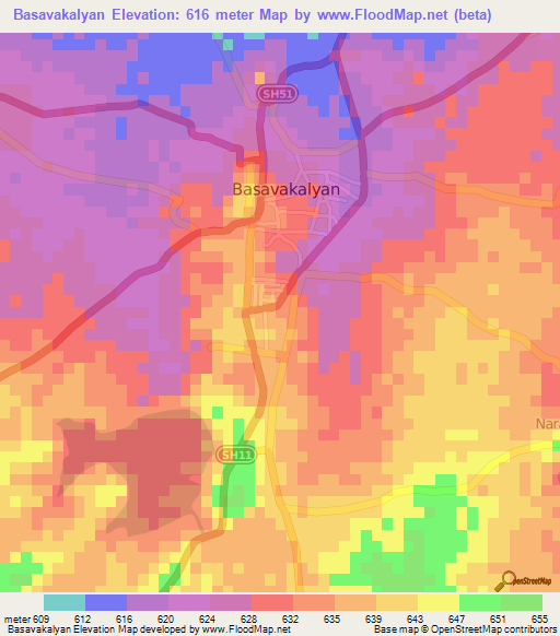 Basavakalyan,India Elevation Map