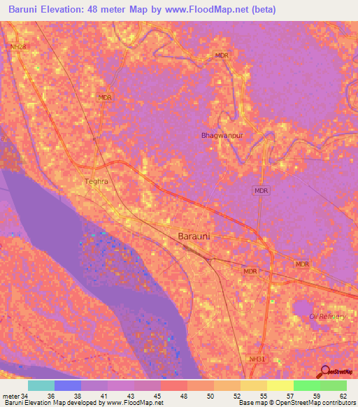 Baruni,India Elevation Map
