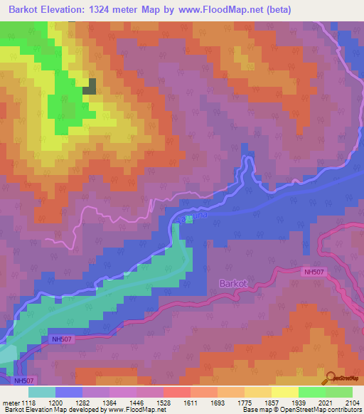 Barkot,India Elevation Map