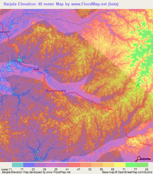 Barjala,India Elevation Map