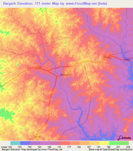 Bargarh,India Elevation Map