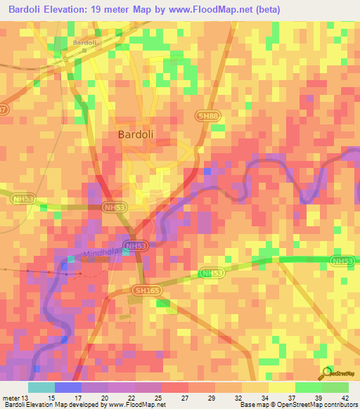 Bardoli,India Elevation Map