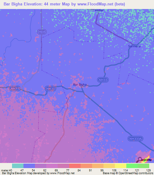 Bar Bigha,India Elevation Map