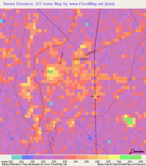 Baraut,India Elevation Map