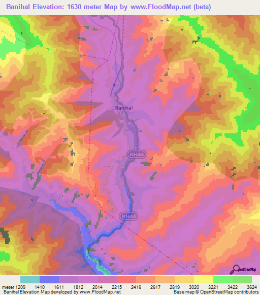 Banihal,India Elevation Map