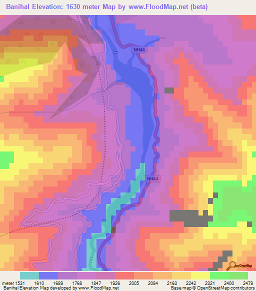 Banihal,India Elevation Map