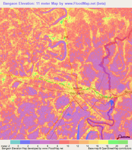 Bangaon,India Elevation Map