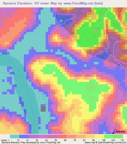 Bandora,India Elevation Map