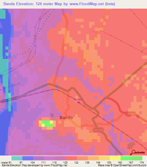 Banda,India Elevation Map