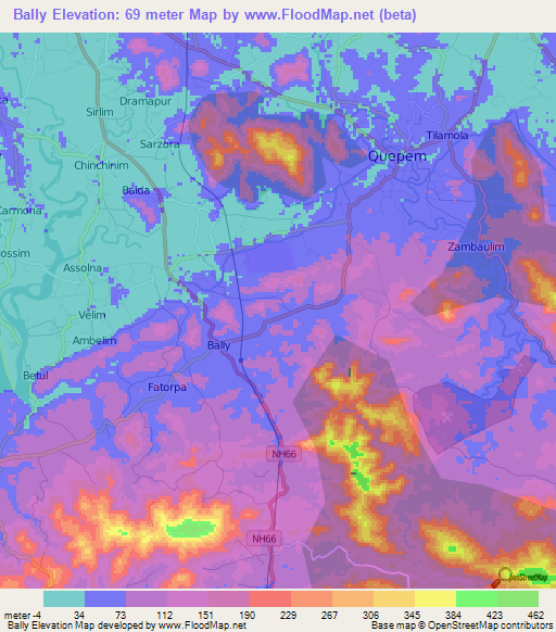 Bally,India Elevation Map