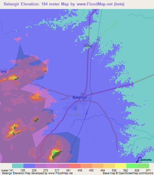 Balangir,India Elevation Map