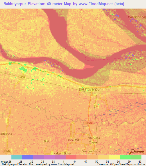 Bakhtiyarpur,India Elevation Map
