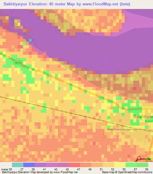 Bakhtiyarpur,India Elevation Map