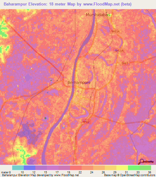 Baharampur,India Elevation Map