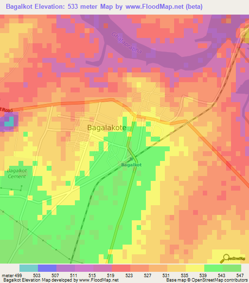 Bagalkot,India Elevation Map