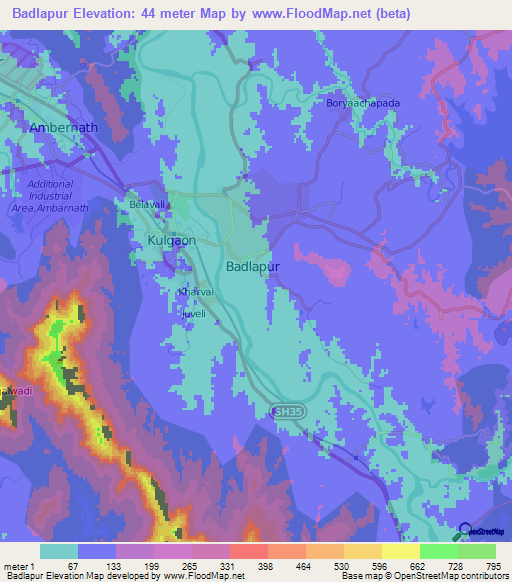 Badlapur,India Elevation Map