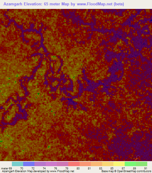 Azamgarh,India Elevation Map