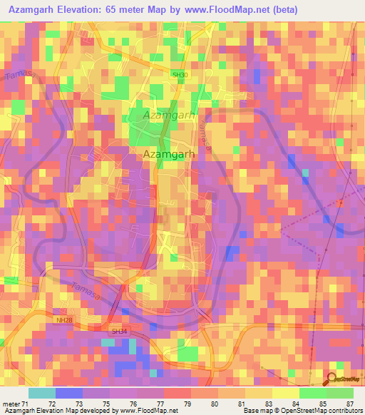 Azamgarh,India Elevation Map